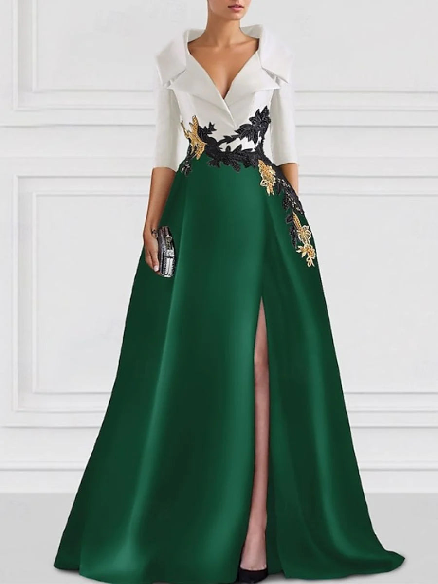 Mom Of The Bride Dressbride Mother Dress A-Line/Princess V-Neck Floor-Length Mother of the Bride Dresses with Appliques & Split Side Formal Women's Dresses